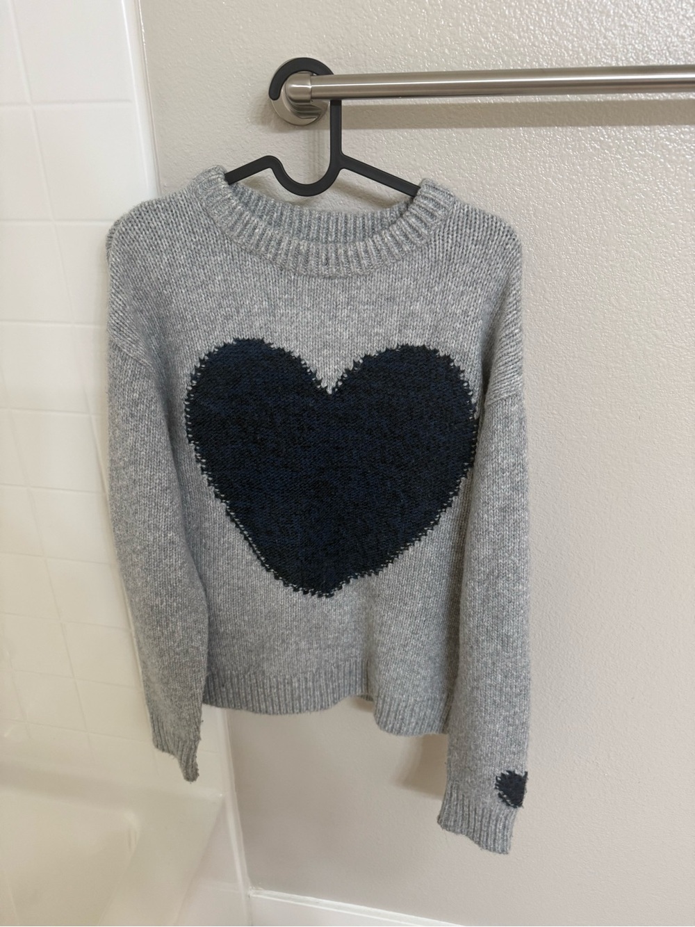 Sundance Gray Knit Sweater with Navy Heart Motif